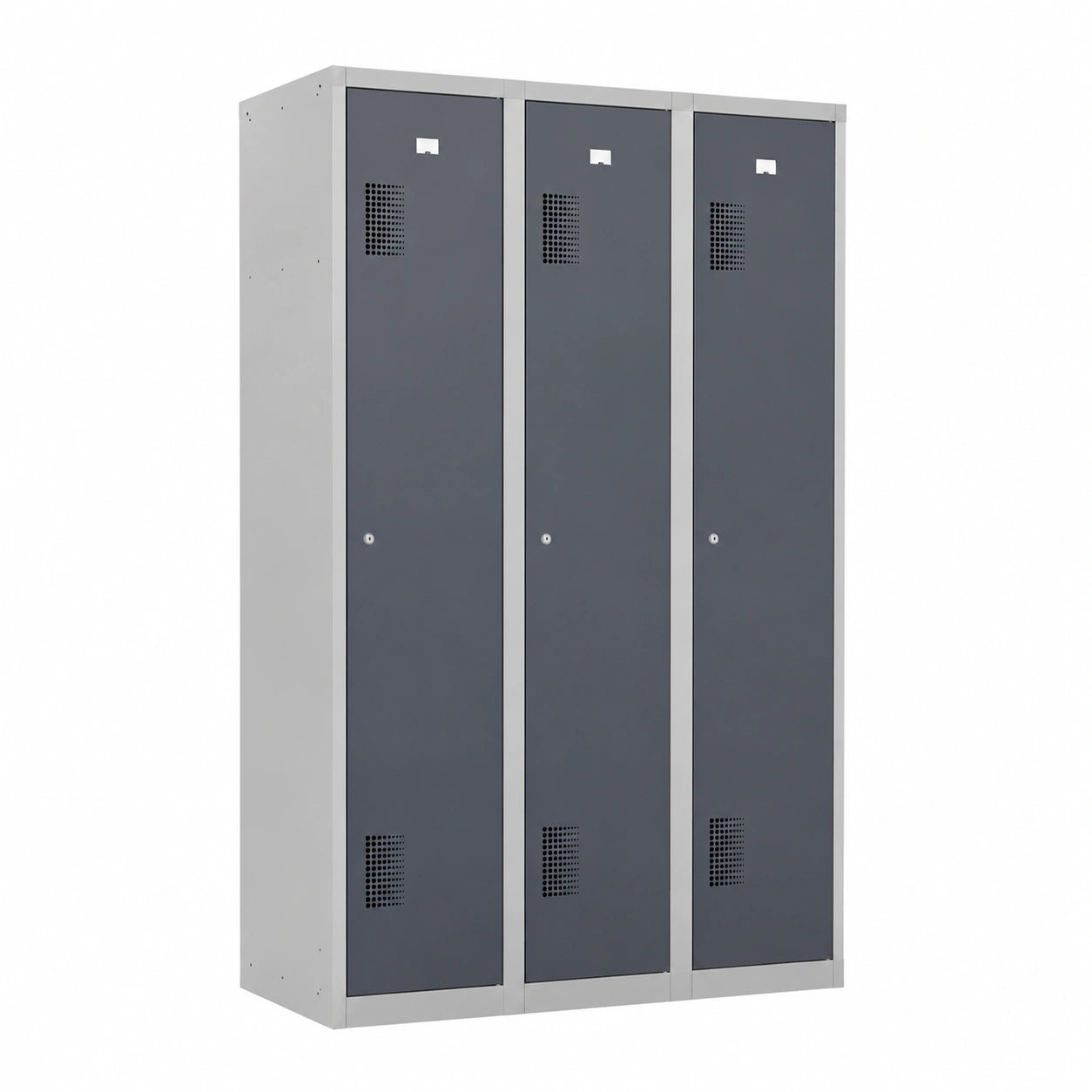 Eurokraft Metallschrank mit 3 Fächern, Lichtgrau/Basaltgrau, 1200 mm, Zylinderschloss