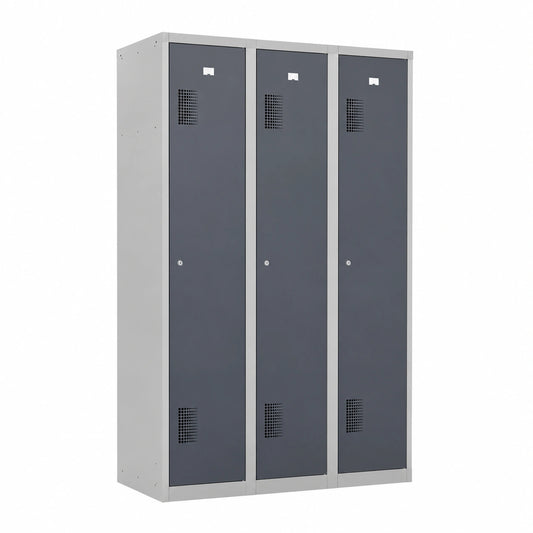 Eurokraft Metallschrank mit 3 Fächern, Lichtgrau/Basaltgrau, 1200 mm, Zylinderschloss