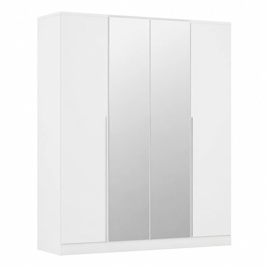 Rauch Möbel Alabama 4-türiger Kleiderschrank mit Spiegel, Schlafzimmer- und Kinderzimmermöbel, Weiß, 181 cm breit
