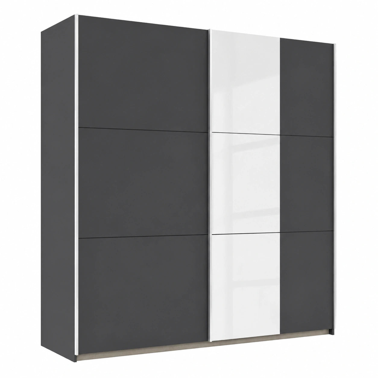 Rauch Möbel Kronach Schwebetürenschrank, 2-türig, Grau Metallic/Schwarz, Spiegel, inkl. Zubehörpaket mit Kleiderstangen und Einlegeböden, 218x210x59 cm