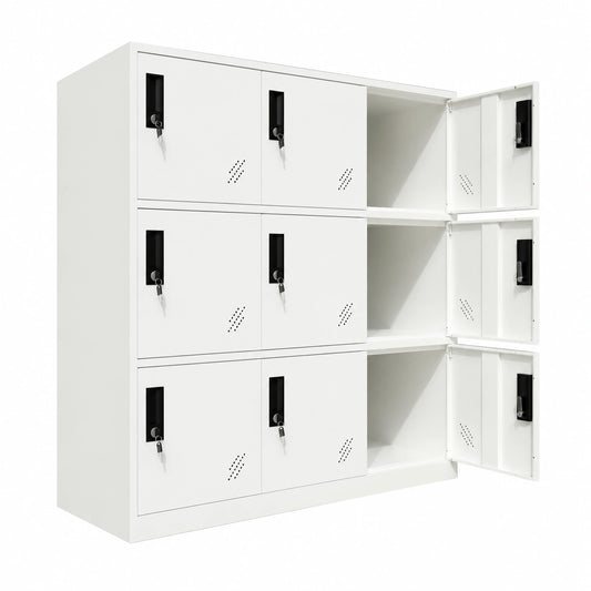 Stahl Spindschrank für Büro und Fitnessstudio, abschließbar, Weiß, 9 Türen