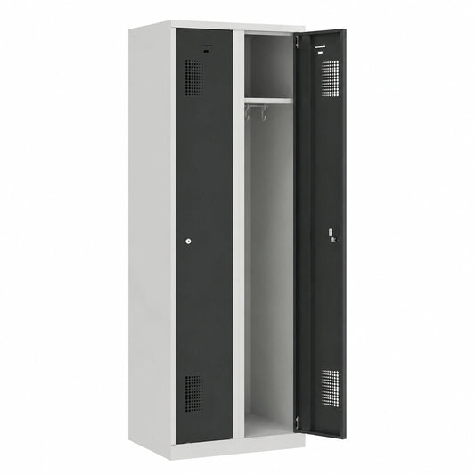 Eurokraft Garderobenschrank mit 2 Fächern, Lichtgrau/Basaltgrau, 600 mm Breite, Zylinderschloss