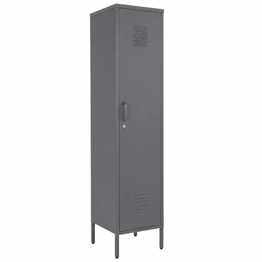 Schmaler Metallspind mit abschließbarem Fach, Einzeltür, Grau, 180 cm