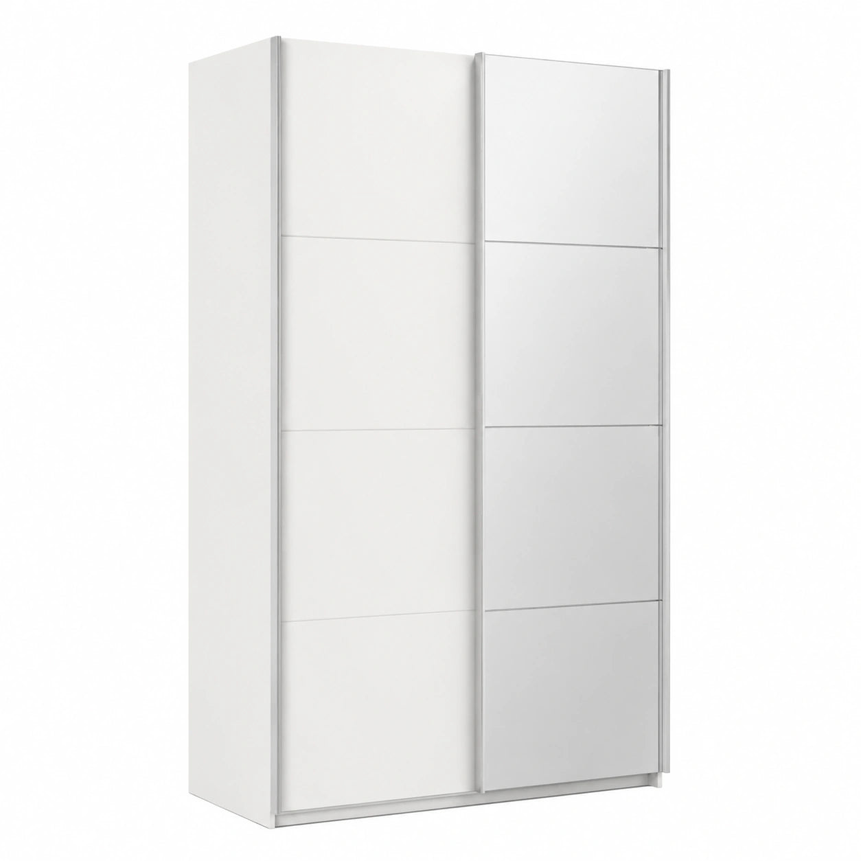 Rauch Kleiderschrank Quadra mit Schwebetüren und Spiegel, 2-türig, Weiß, 136 cm, inkl. Einlegeböden und Kleiderstangen