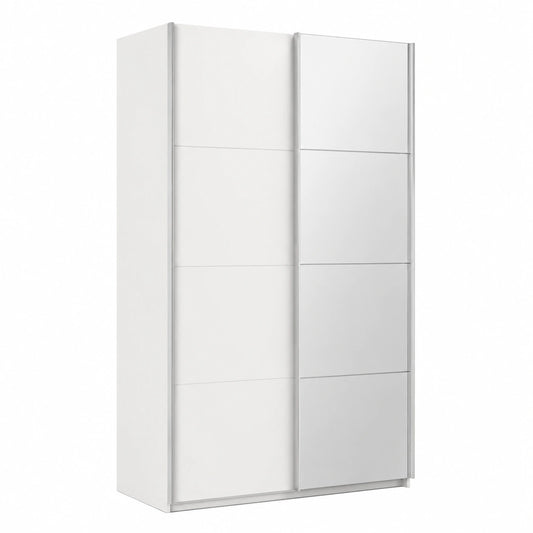 Rauch Kleiderschrank Quadra mit Schwebetüren und Spiegel, 2-türig, Weiß, 136 cm, inkl. Einlegeböden und Kleiderstangen