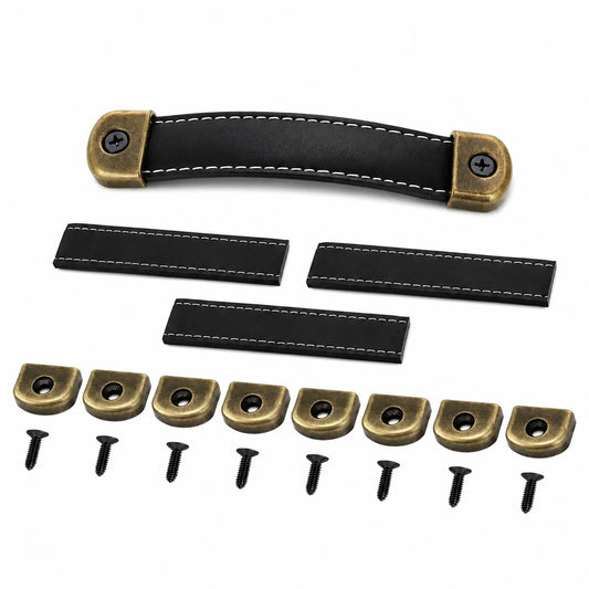 Vintage Ledergriffe Set für Möbel, 14.3cm, inkl. Schrauben, Schwarz