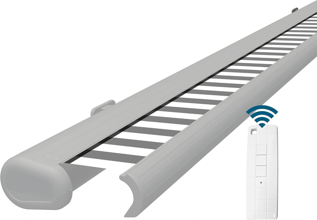 Eclipse volledige cassette luifel wit elektrisch 4,0x3,0m doek: grijs-wit