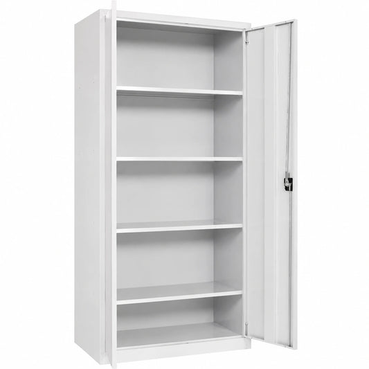 Vielseitiger Stahlschrank mit Flügeltüren, 195x92x42 cm, abschließbar, 5 Fächer, grau