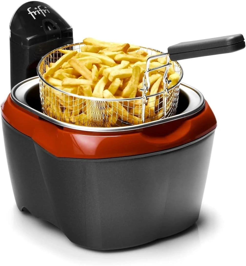 Frifri Friteuse initiatie, 3 l, 3200 W, rond, met koude zone-technologie, gepatenteerde veiligheid, eenvoudige reiniging, inklapbare handgreep