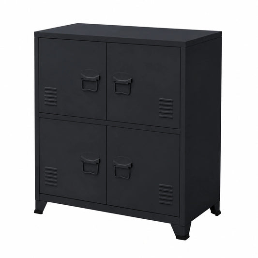 Industrieller Aktenschrank aus Stahl, Anthrazit, 4 Türen, 2 Fächer, 75x40x80,5 cm, freistehend