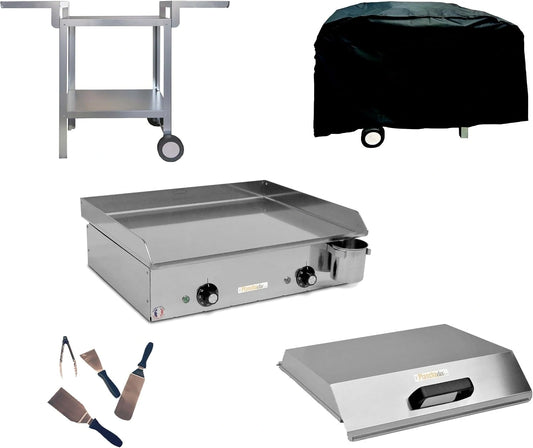 PLANCHAELEC- Complete set elektrische grillplaat NEO E530-2400W, Trolley + accessoires, RVS, Regelbare thermostaat, 8 personen, Made in France