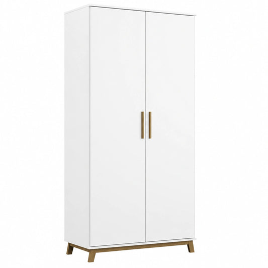 Rauch Möbel Carlsson Zweitüriger Drehtürenschrank Weiß mit Eichegriffen, Inkl. Kleiderstange und Einlegeböden, 92x203x53 cm