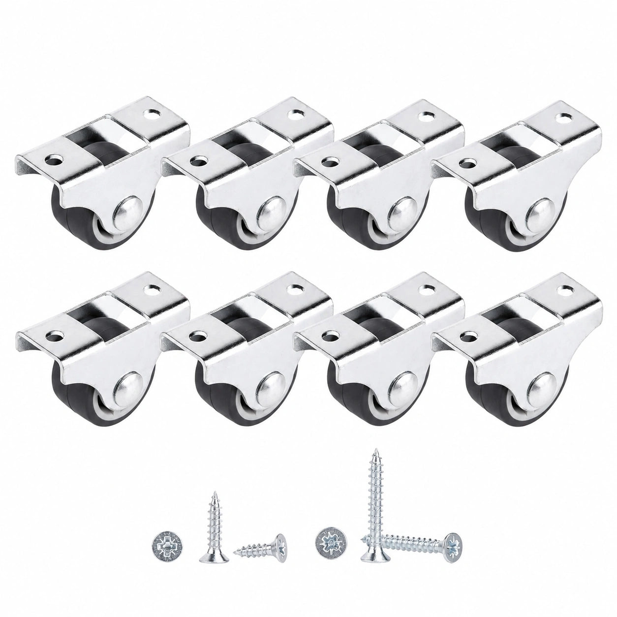 8er-Set 25 mm Rollenhartgummiräder für Möbel, feststehend, mit Montageplatten und Schrauben