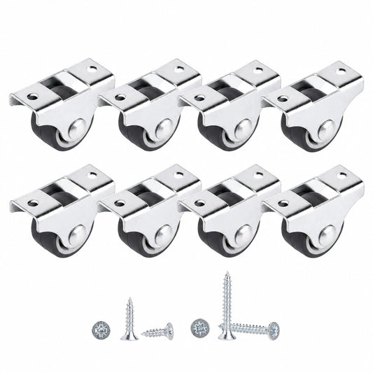 8er-Set 25 mm Rollenhartgummiräder für Möbel, feststehend, mit Montageplatten und Schrauben