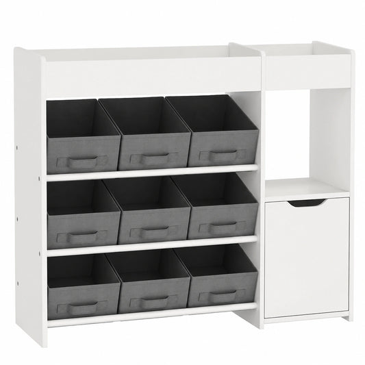 Kinderregal mit 9 Stoffschubladen und Schrank, Weiß