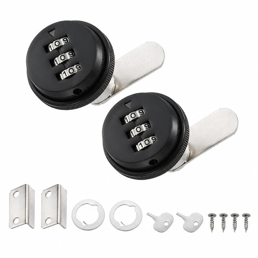 PATIKIL Zahlenschloss-Set, 2 Stück, für Schubladen und Briefkästen, Schwarz