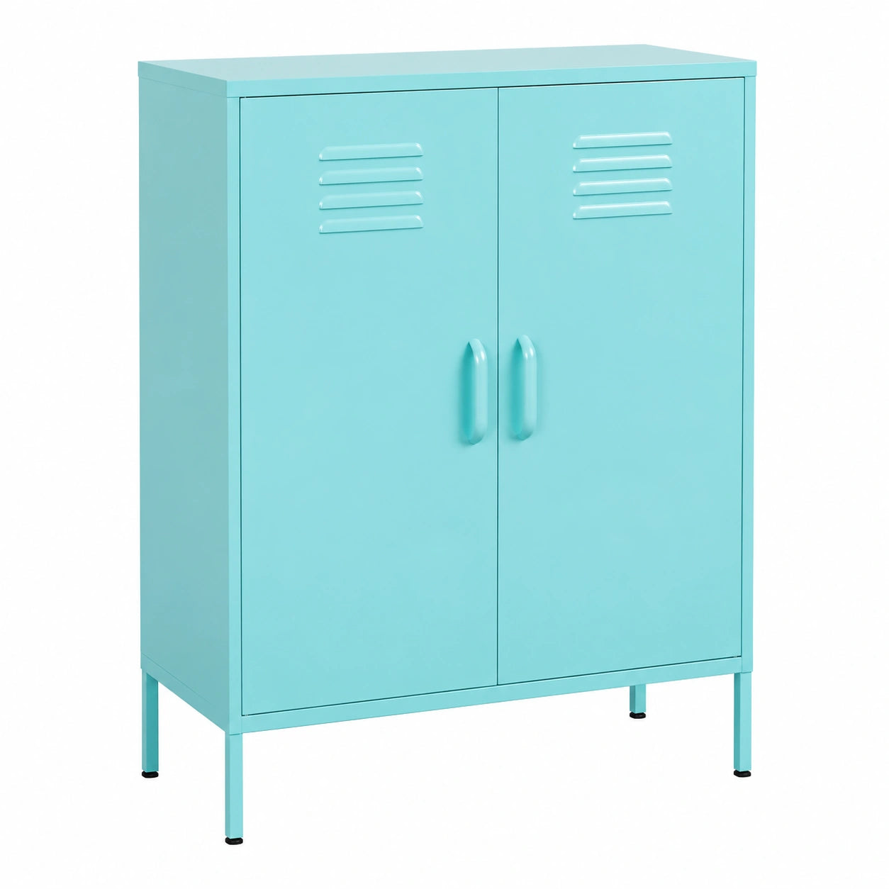 Moderner Aktenschrank mit 3 Fächern und Lufteinlässen, hellblau, 80x35x102cm