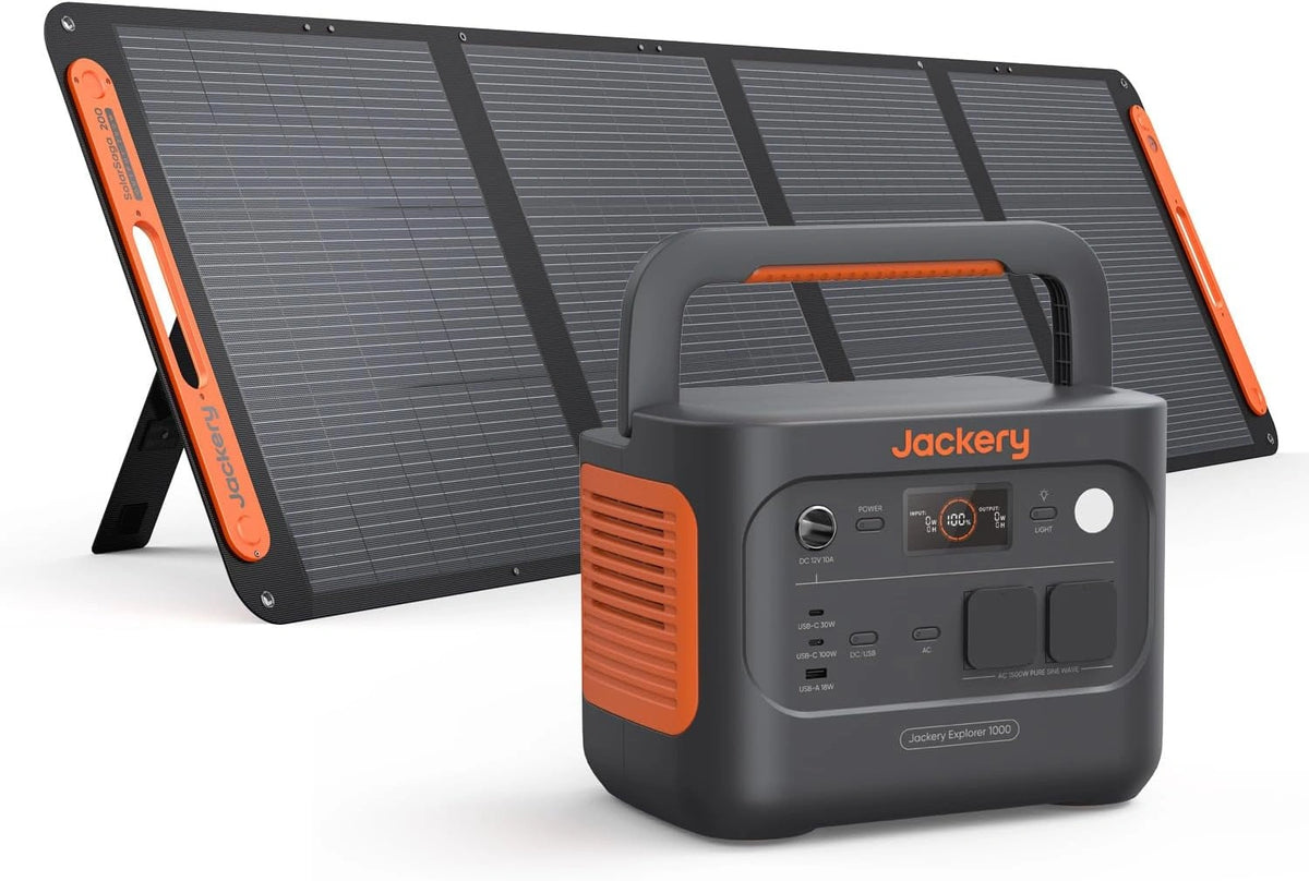 Jackery Explorer 1000 v2 Draagbaar Powerstation met 200W Zonnepaneel, grijs