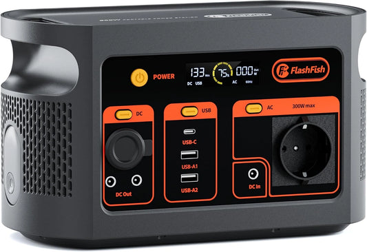 FlashFish E103 Draagbaar powerstation 300 W met 179,2 Wh LiFePO4-accu, zwart