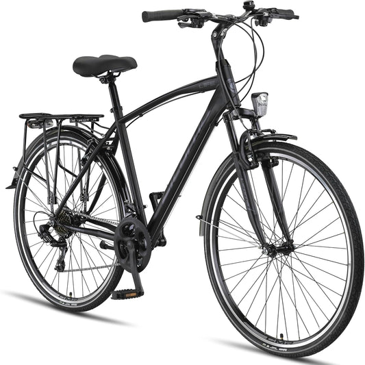 Licorne Bike Life M-V-ATB Premium Trekking Bike in 28 inch, fiets voor heren, jongens, dames en heren, 21 versnellingen, stadsfiets, herenfiets, zwart